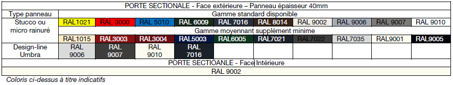 Porte sectionale industrielle couleur